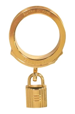 Gold-finish permabrass and leather Loop Charms Cadenas Scarf 90 ring