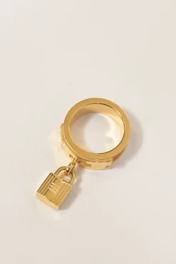Gold-finish permabrass and leather Loop Charms Cadenas Scarf 90 ring