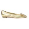 Gold-foiled metallic lambskin leather Belle Vivier Metal Buckle square-toed ballerina flats