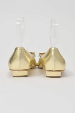 Gold-foiled metallic lambskin leather Belle Vivier Metal Buckle square-toed ballerina flats