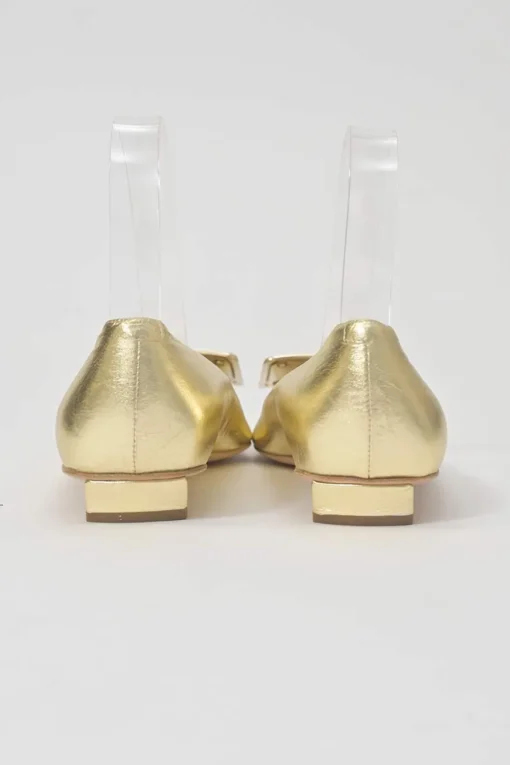 Gold-foiled metallic lambskin leather Belle Vivier Metal Buckle square-toed ballerina flats