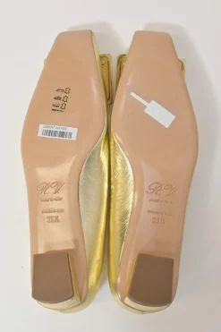 Gold-foiled metallic lambskin leather Belle Vivier Metal Buckle square-toed ballerina flats