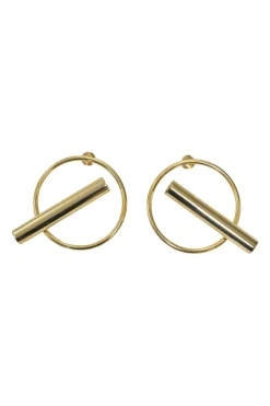 Gold-plated 925 sterling silver signature canister post stud hoop earrings