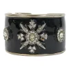 Gold-plated, black enamel and crystal-embellished hinge cuff bracelet