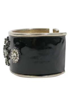 Gold-plated, black enamel and crystal-embellished hinge cuff bracelet