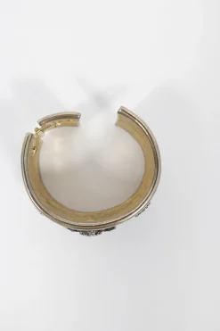 Gold-plated, black enamel and crystal-embellished hinge cuff bracelet