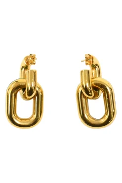 Gold-plated brass and green enamel chain-link double hoop earrings