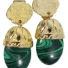 gold-plated ear clip with dangling green stones
