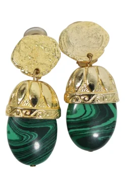 gold-plated ear clip with dangling green stones
