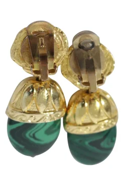 gold-plated ear clip with dangling green stones