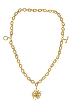 Gold-plated metal 94A Coco Mark sun medallion pendant chain bracelet with T-bar closure