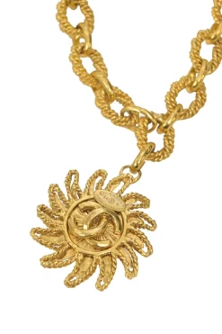 Gold-plated metal 94A Coco Mark sun medallion pendant chain bracelet with T-bar closure
