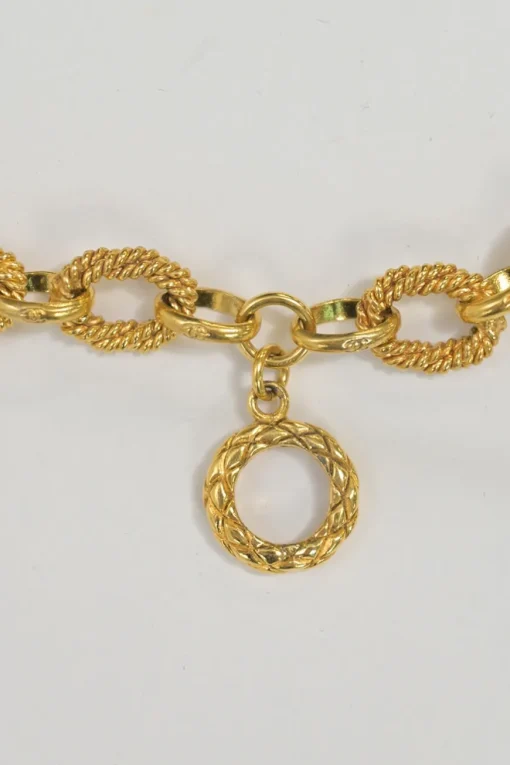 Gold-plated metal 94A Coco Mark sun medallion pendant chain bracelet with T-bar closure