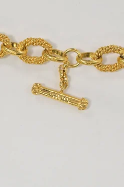 Gold-plated metal 94A Coco Mark sun medallion pendant chain bracelet with T-bar closure