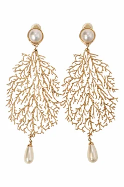 Gold-plated metal and faux pearl clip-on earrings
