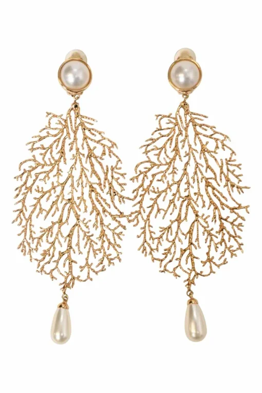 Gold-plated metal and faux pearl clip-on earrings