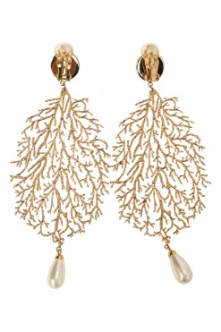 Gold-plated metal and faux pearl clip-on earrings