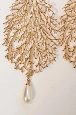 Gold-plated metal and faux pearl clip-on earrings