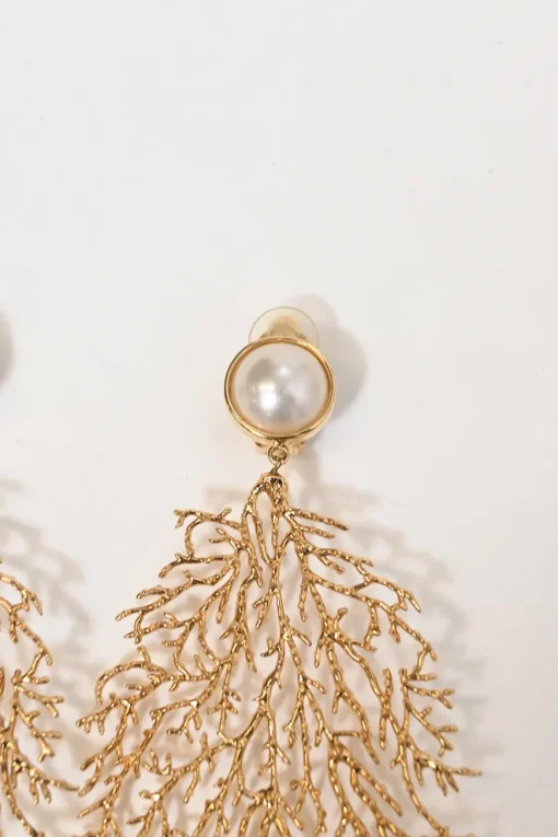 Gold-plated metal and faux pearl clip-on earrings