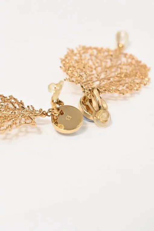 Gold-plated metal and faux pearl clip-on earrings