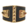 Gold-tone brass and leather Rockstud bangle