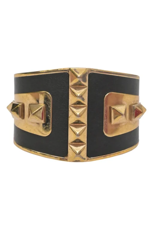 Gold-tone brass and leather Rockstud bangle