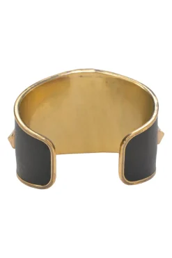 Gold-tone brass and leather Rockstud bangle
