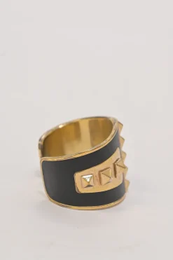 Gold-tone brass and leather Rockstud bangle