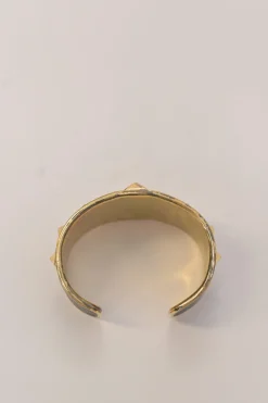 Gold-tone brass and leather Rockstud bangle