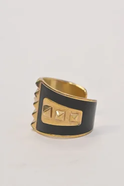 Gold-tone brass and leather Rockstud bangle