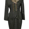 Gold-tone embellished acetate-blend double breasted leopard print notch lapel bar jacket and pencil skirt suit set