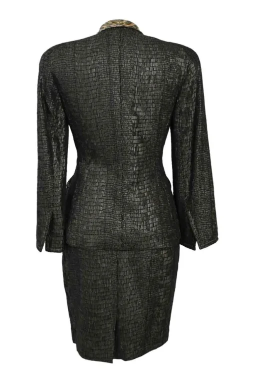 Gold-tone embellished acetate-blend double breasted leopard print notch lapel bar jacket and pencil skirt suit set