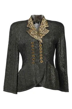 Gold-tone embellished acetate-blend double breasted leopard print notch lapel bar jacket and pencil skirt suit set