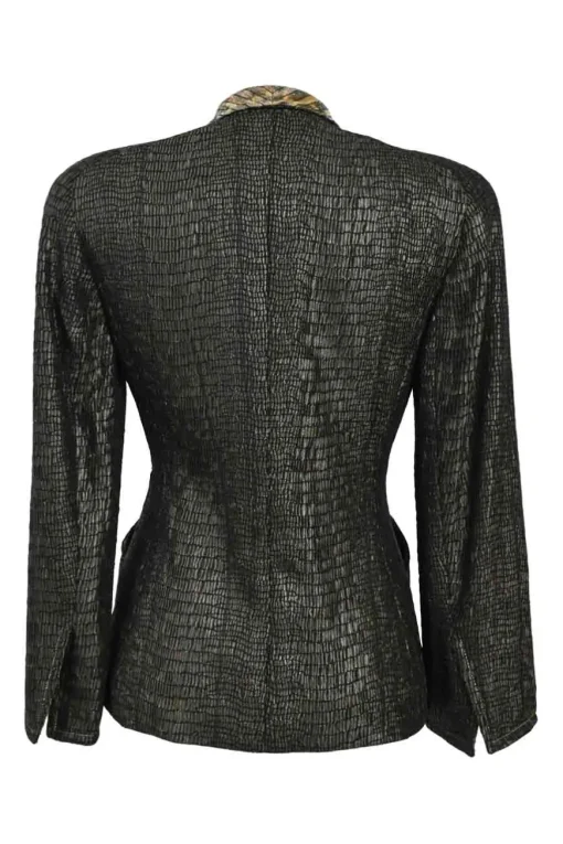 Gold-tone embellished acetate-blend double breasted leopard print notch lapel bar jacket and pencil skirt suit set