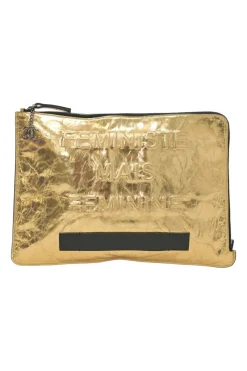 Gold-tone foiled crinkle Feminine leather zip pouch