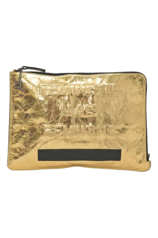 Gold-tone foiled crinkle Feminine leather zip pouch