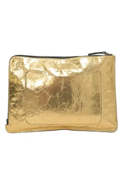 Gold-tone foiled crinkle Feminine leather zip pouch