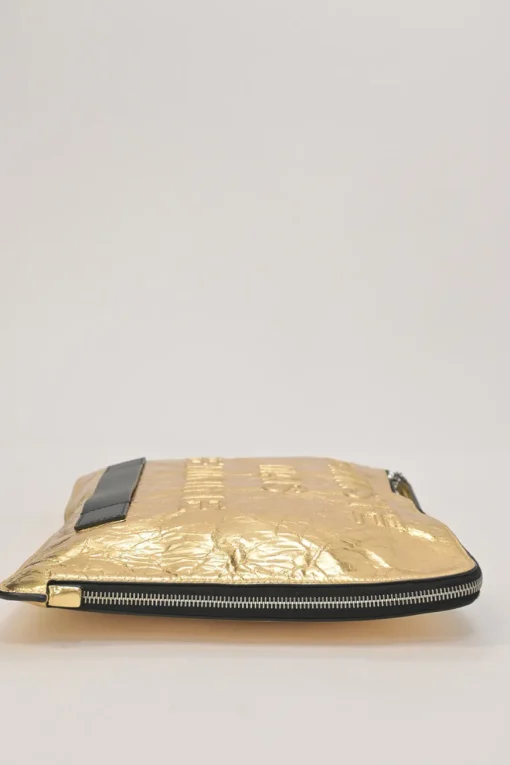 Gold-tone foiled crinkle Feminine leather zip pouch