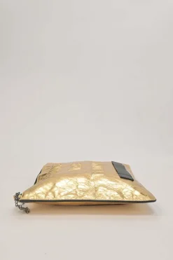 Gold-tone foiled crinkle Feminine leather zip pouch