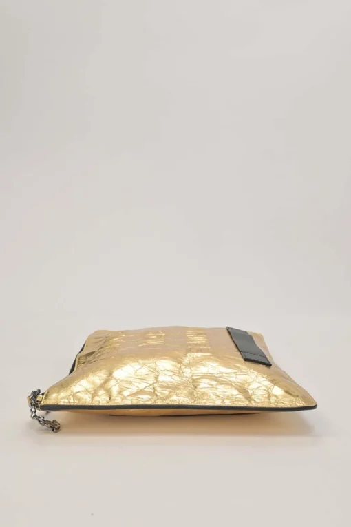 Gold-tone foiled crinkle Feminine leather zip pouch