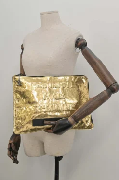 Gold-tone foiled crinkle Feminine leather zip pouch