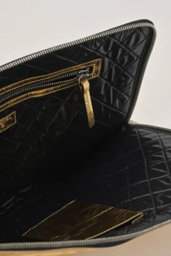 Gold-tone foiled crinkle Feminine leather zip pouch
