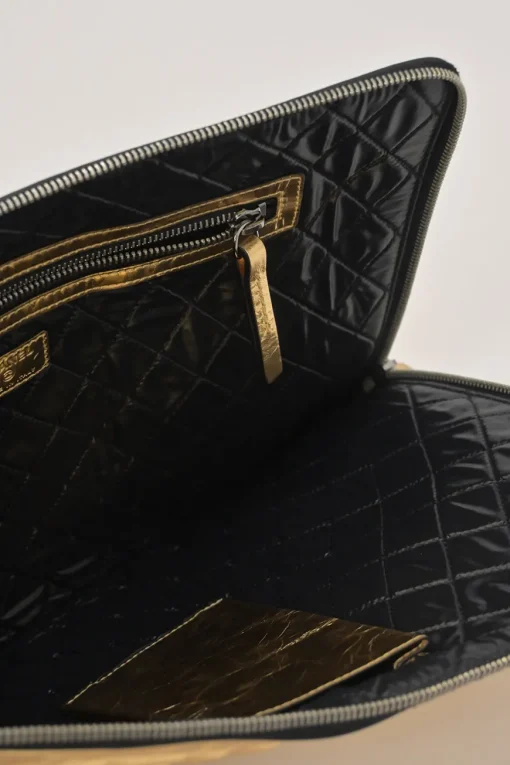 Gold-tone foiled crinkle Feminine leather zip pouch