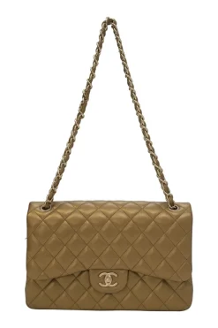 Gold-tone foiled matelassé leather 2012-2013 Jumbo double flap shoulder bag with gold-tone metallic hardware