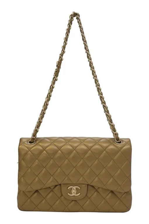 Gold-tone foiled matelassé leather 2012-2013 Jumbo double flap shoulder bag with gold-tone metallic hardware