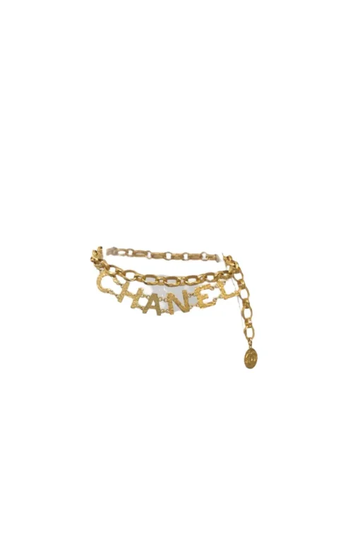 Gold-tone hammered metal chunky logo charm chain belt