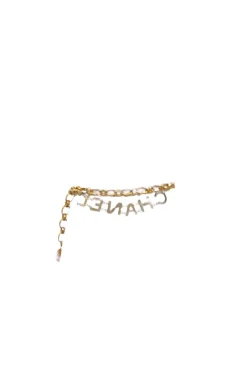 Gold-tone hammered metal chunky logo charm chain belt
