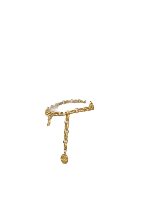 Gold-tone hammered metal chunky logo charm chain belt