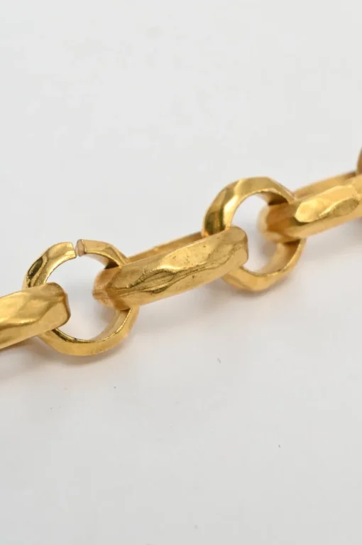Gold-tone hammered metal chunky logo charm chain belt