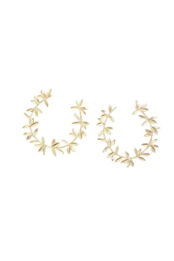 Gold-tone large leaf hoop earring